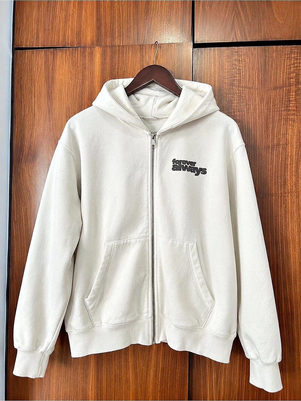 Bershka Graphic Zip Hoodie in White & Black Size Medium